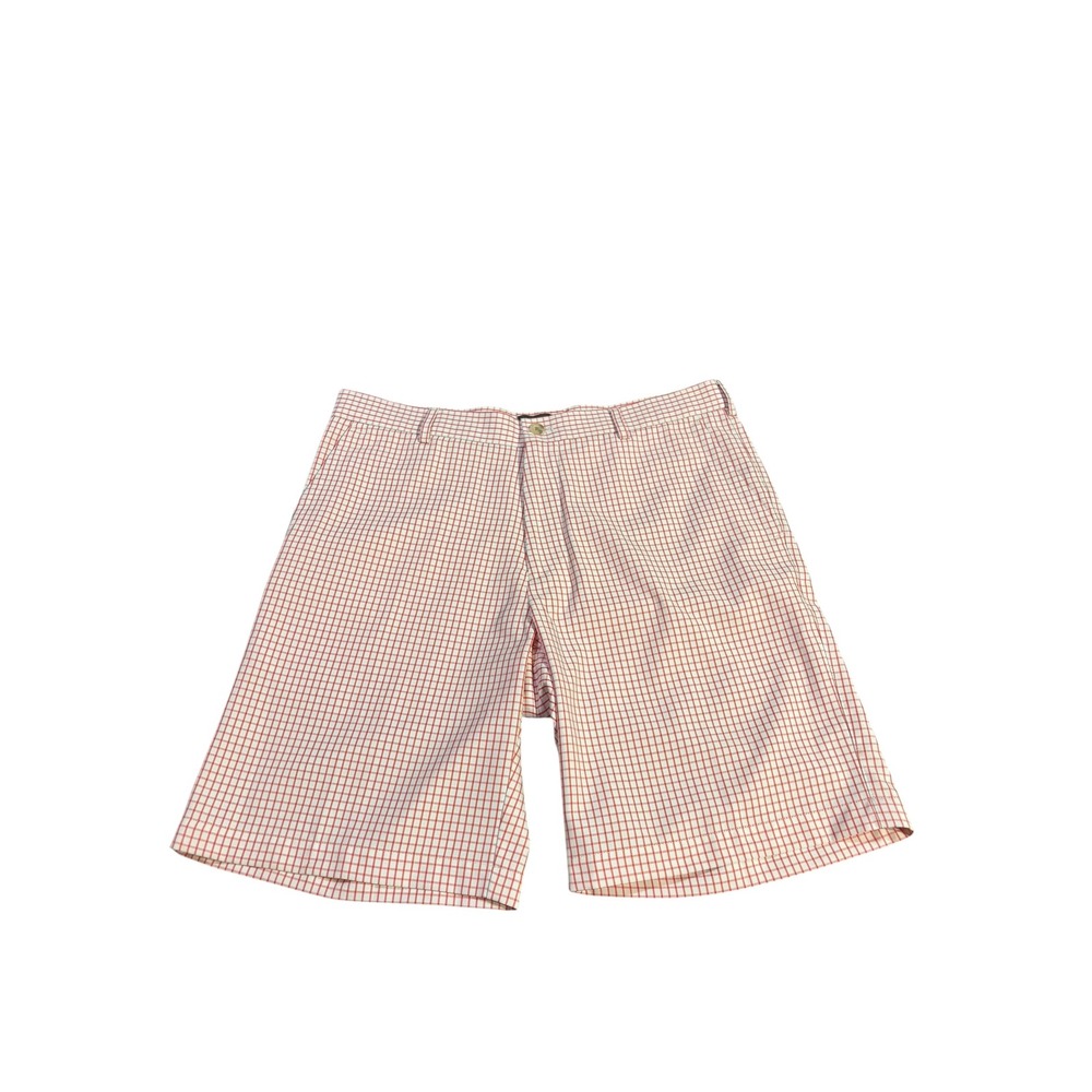 Peter Millar Mens 34x9 Wicking Performance Golf Short Red White Tattersall Check